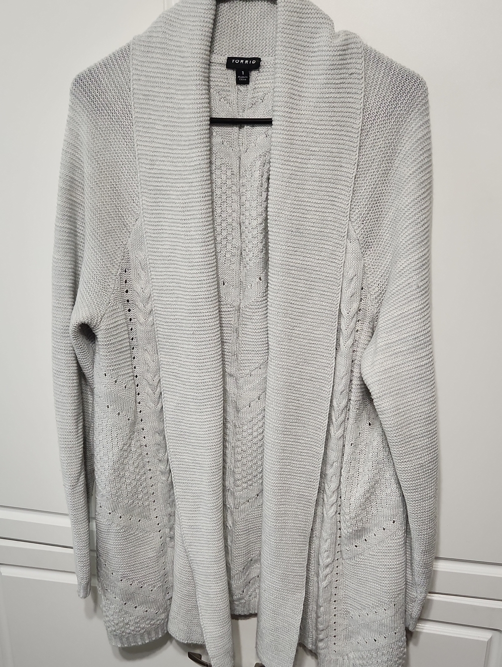 Torrid Light Gray Open-Front Cable Knit Cardigan Sweater